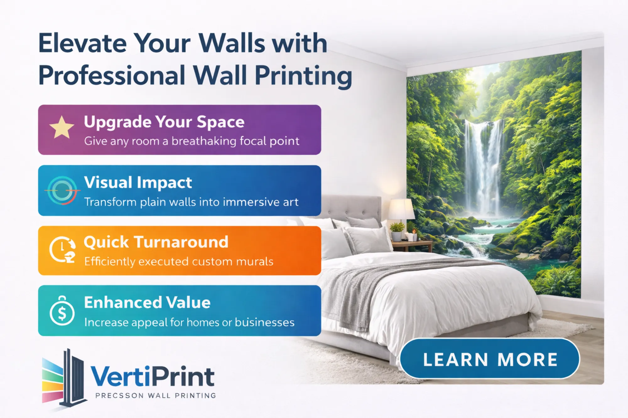 Example of a finished wall mural in a bedroom